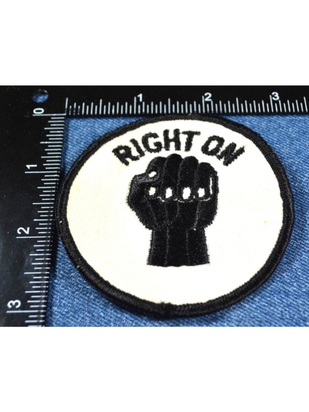 NOS 60s 70s Vintage Original RIGHT ON 3" Patch Black Power MLK Malcom X Fist - Picture 3 of 3
